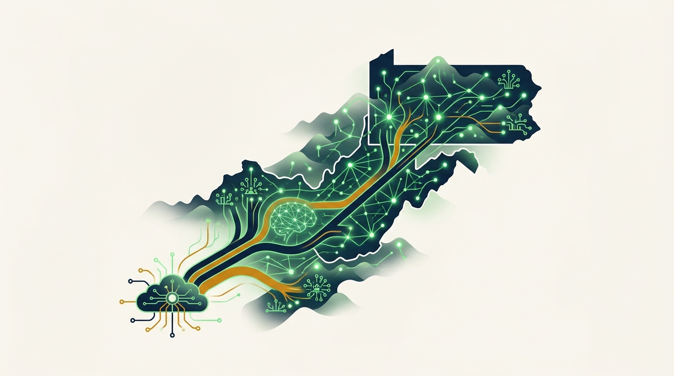 Map visualization showing broadband infrastructure investment flowing into Appalachian communities